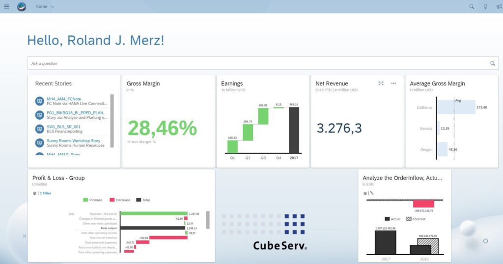 Homescreen SAP Analytics Cloud